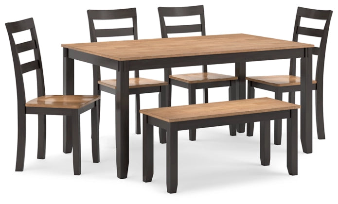 Gesthaven Dining Table with 4 Chairs and Bench (Set of 6)(D396-325)-Ashley