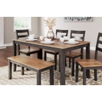 Gesthaven Dining Table with 4 Chairs and Bench (Set of 6)(D396-325)-Ashley