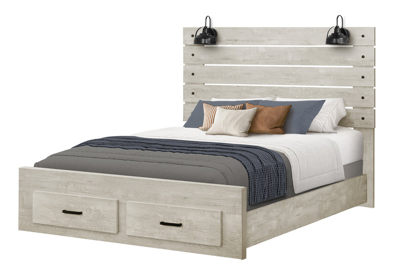 Queen Size Bed- Bleached Oak Finish with Two Lights/USB (I5212Q) Monarch