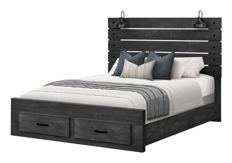 Queen Size Bed- Graphite Grey Wood Finish With 2 Lights/USB (I5217Q) Monarch