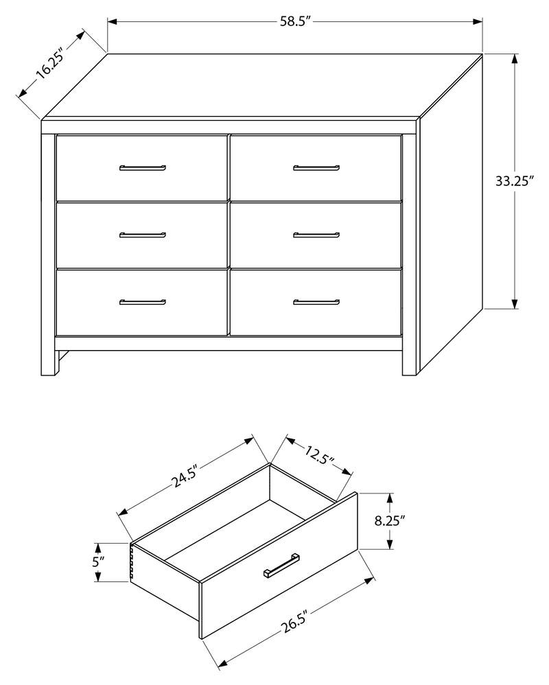 6 Drawer Dresser with Mirror, Bleached Oak Finish (I5201/I5202) Monarch