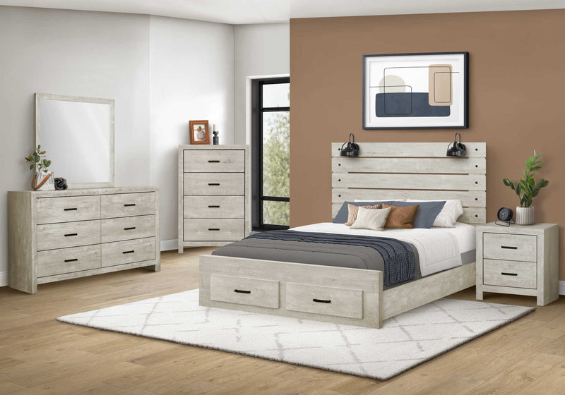 Queen Size Bed- Bleached Oak Finish with Two Lights/USB (I5212Q) Monarch