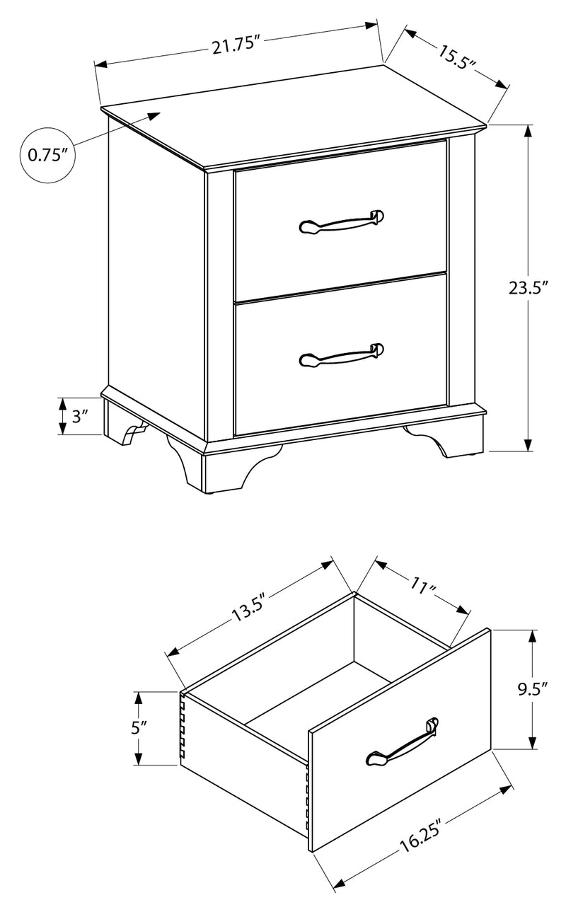 2 Drawer Nightstand- Bleached Oak, Rustic Oak Top (I5263)