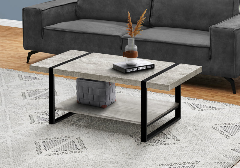 Coffee Table - Grey Reclaimed Wood Look/Black Metal (I 2855)